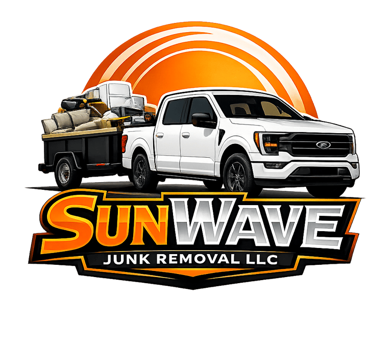 SunWave Junk Removal LLC company logo with truck and trailer