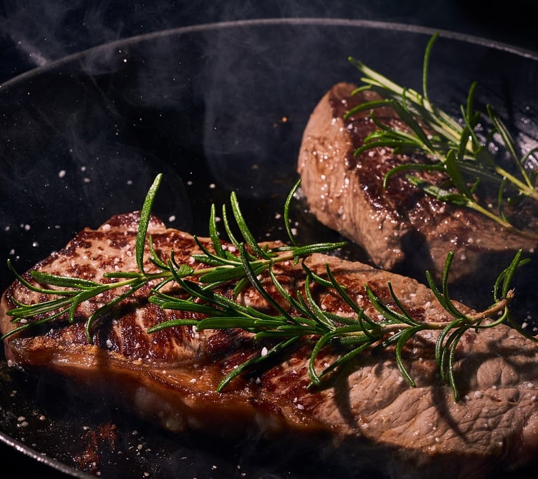 Steak jugoso y exquisito con toque gourmet.