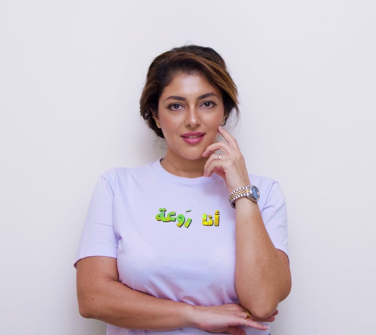 Woman entrepreneur wearing her own bold statement t-shirt
