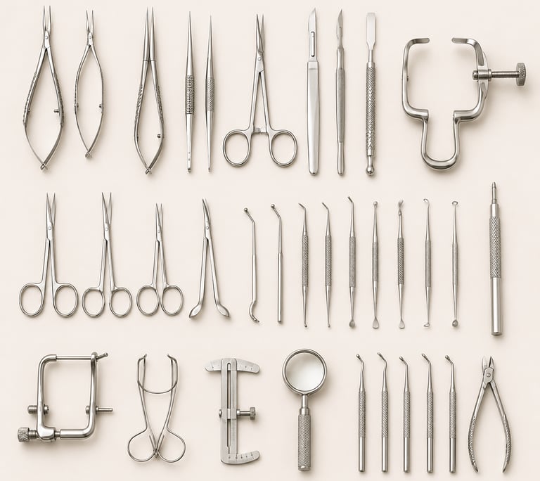 Precision ophthalmic instruments for eye surgery and microsurgery