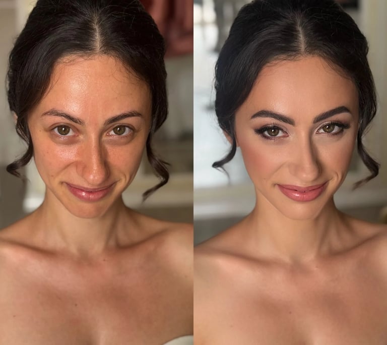 Prima e dopo trucco sposa naturale realizzato per valorizzare i lineamenti
