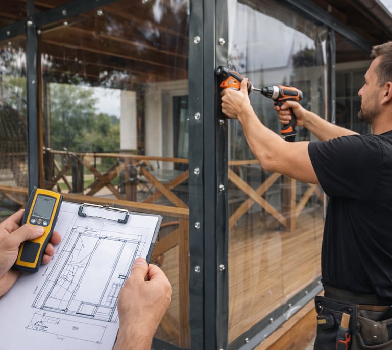 skaidriu tentu montavimas ir gamyba