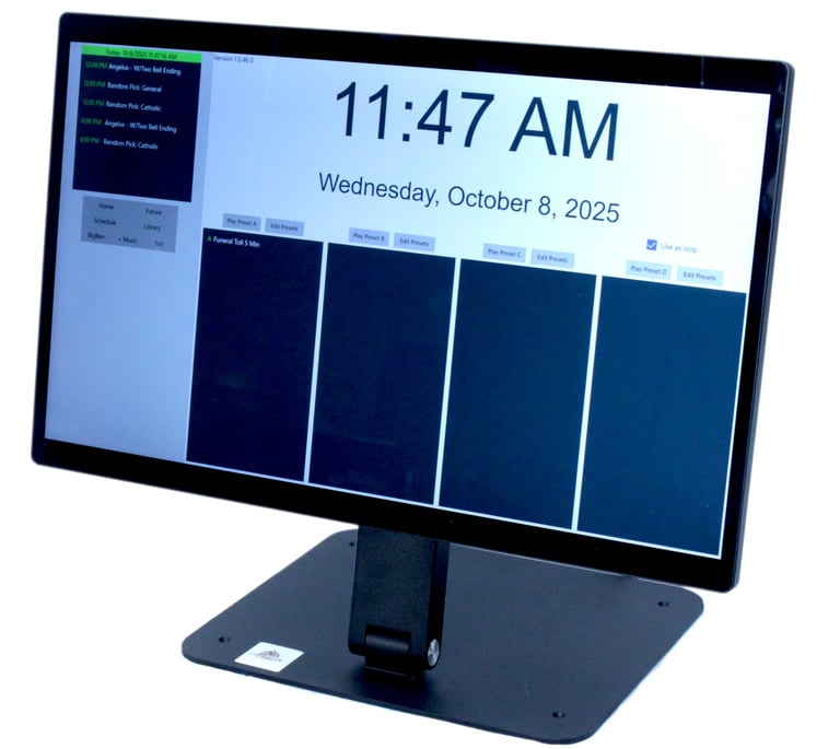 The Chorister 15" Touchscreen Carillon with Westminster/Hour strike, peals, tolls and a full music library.