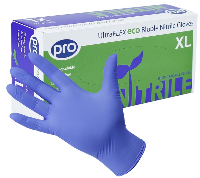 a gloved hand wearing a blue glove with a blue glove