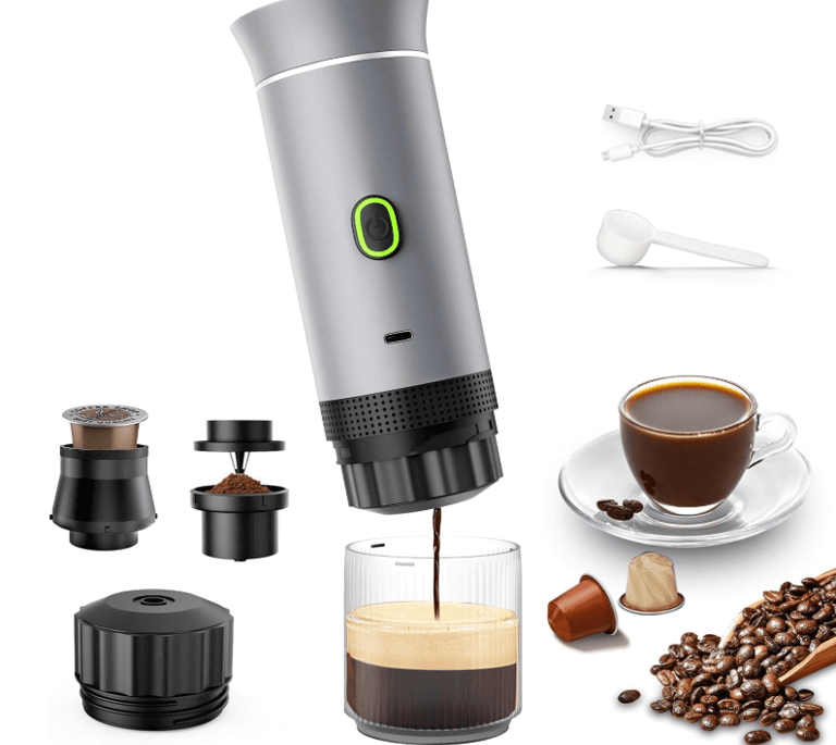 a coffee maker with coffee beans