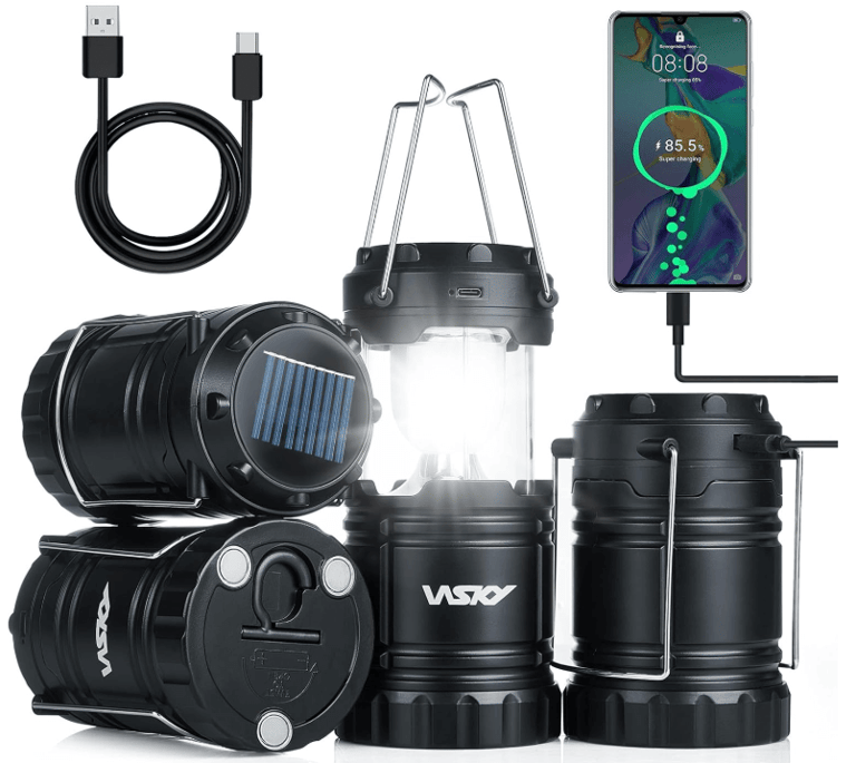 a group of black lanterns with a solar panel