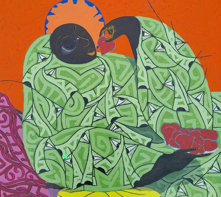 Dining on Desire, Acrylic on canvas, 2024,92x92cm (Nana Osei)
