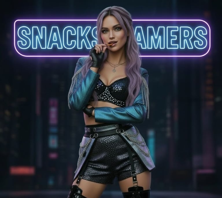 Mujer con Snacks gamer en la boca