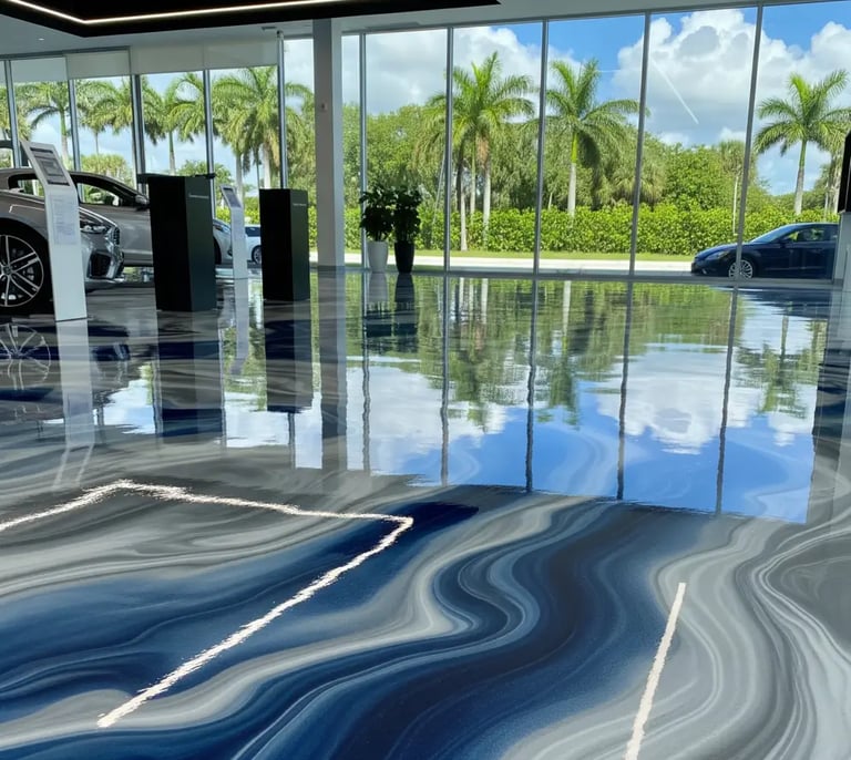 Showroom with epoxy floor finishing