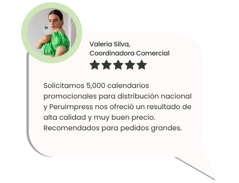 Opinión de cliente sobre impresión de 5,000 calendarios 2026 promocionales con Peruimpress