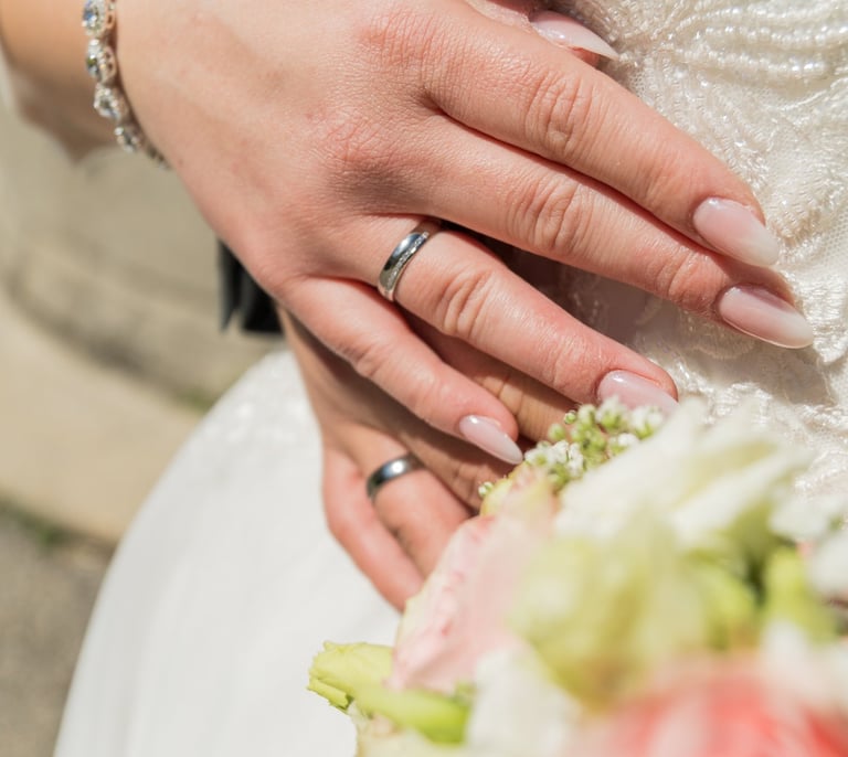 Hochzeitsfotografie, Ringe, Hochzeitskleid, Buchen