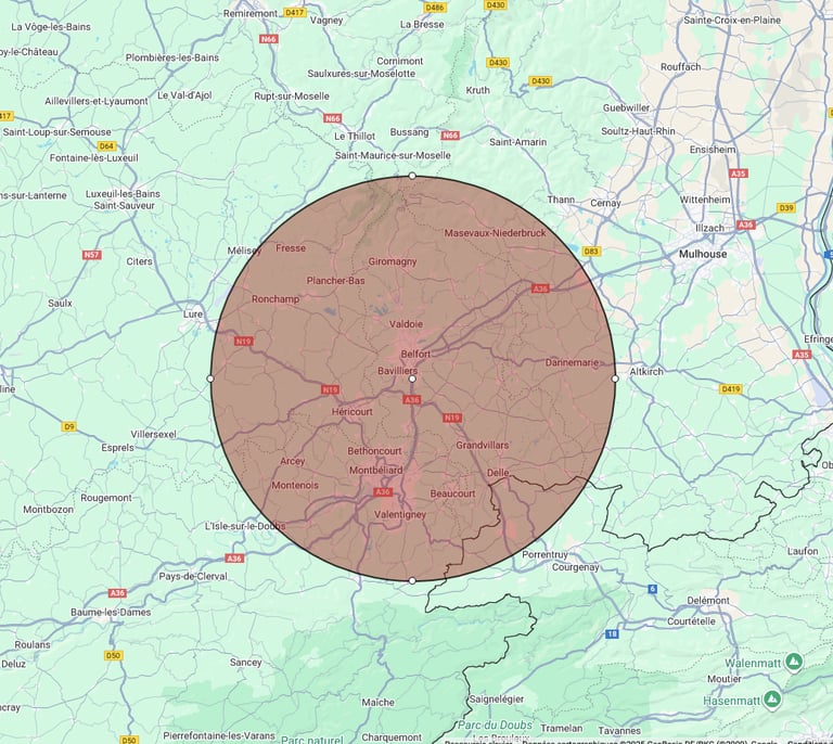 Carte de localisation, zone d'intervention de l'entreprise