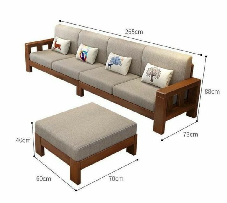 Luxury wooden sofa set from Saharanpur, UP — crafted in solid teak with clean lines, plush beige cus