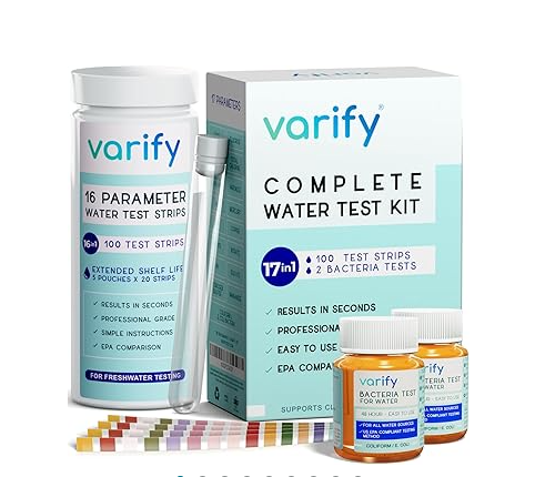 Varify 17-in-1 drinking water test kit with 100 strips and bacteria testers
