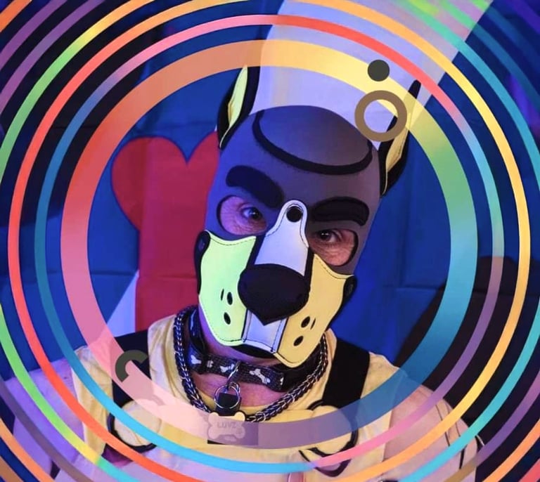 Man in pup mask.