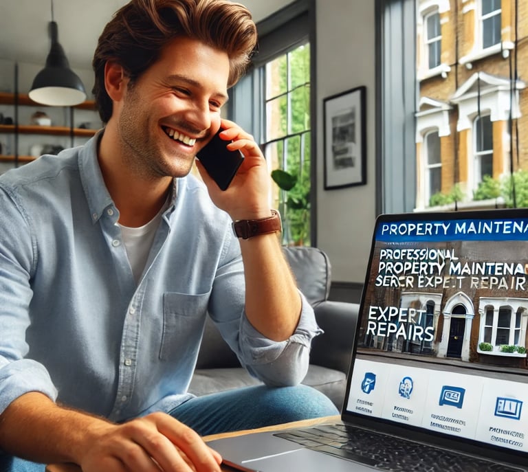 A London homeowner contacting a professional property maintenance service for expert repairs and upk