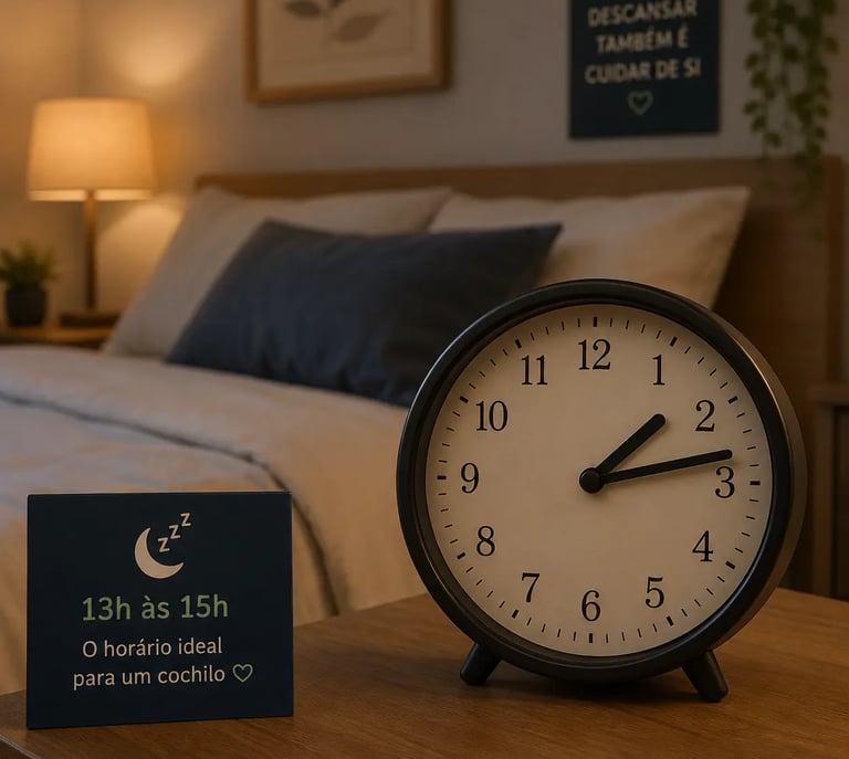 Analog alarm clock on a wooden nightstand next to a cozy bed, promoting healthy sleep habits.