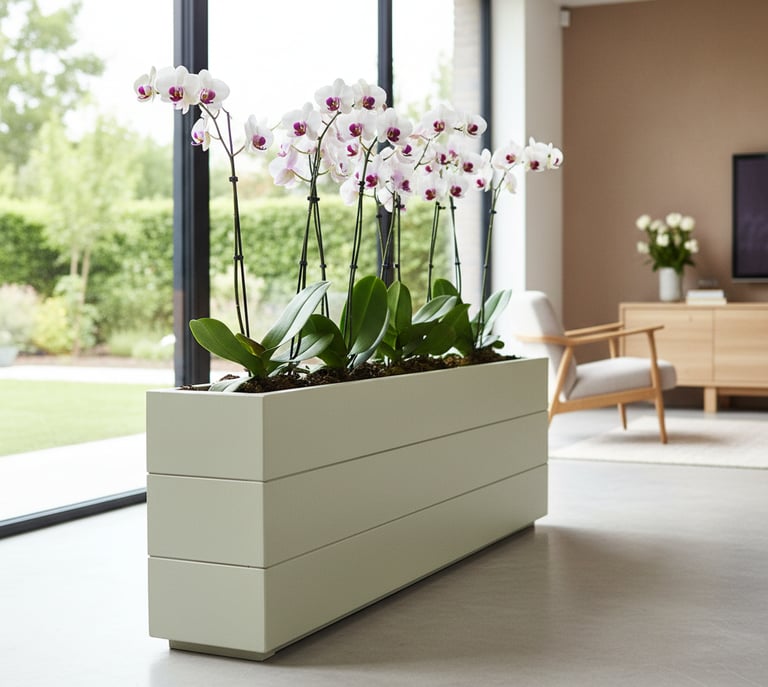 elegant indoor wooden planter painted in grey blue with patio tree made from wood 