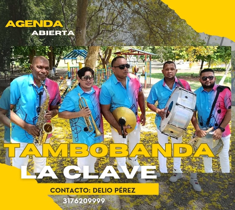 "Músicos de la Tambobanda Papayera La Clave en Valledupar, uniformados para la ocasión