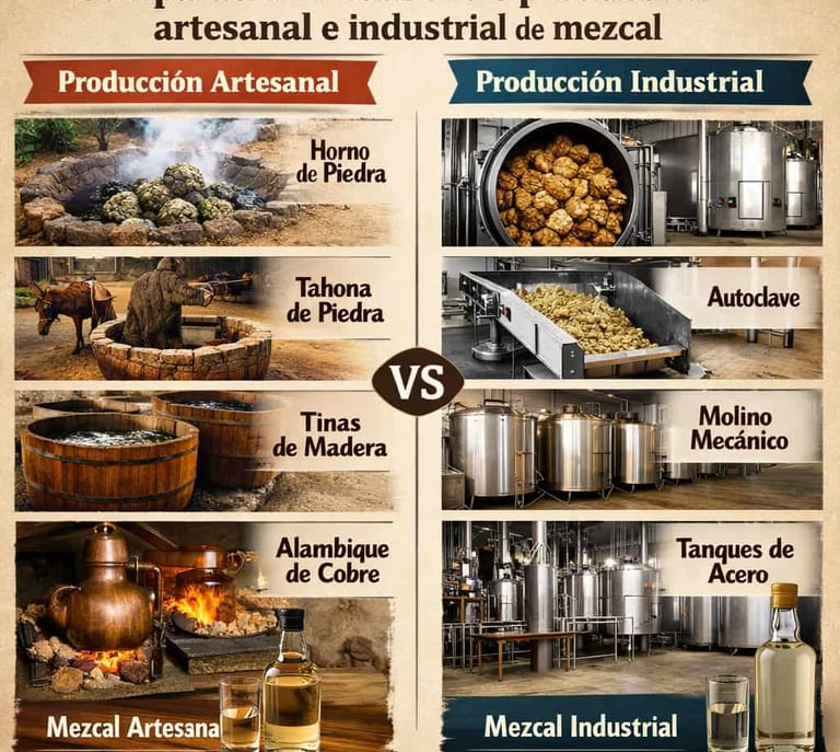 Diferencias entre métodos artesanales e industriales en mezcal