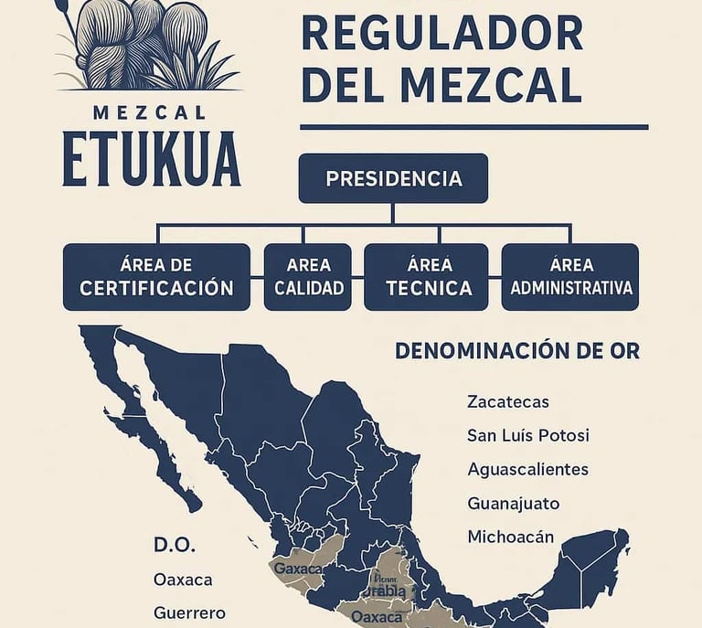 Infografía con la estructura y funciones del Consejo Regulador del Mezcal