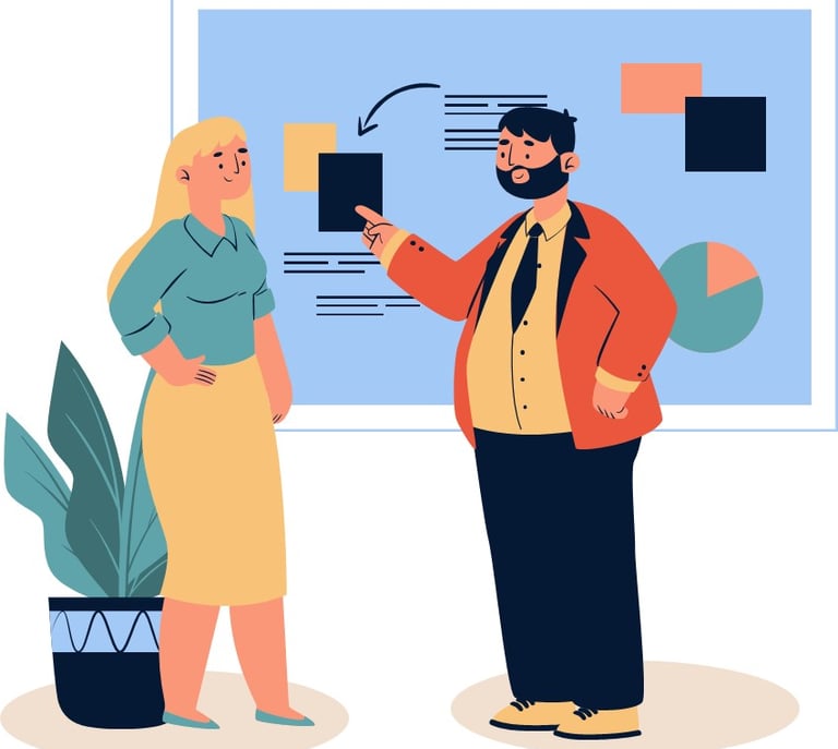 Image showing a man explaining the mission statement to a woman.