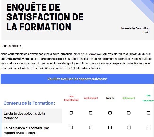 modele enquete de satisfaction formation a froid