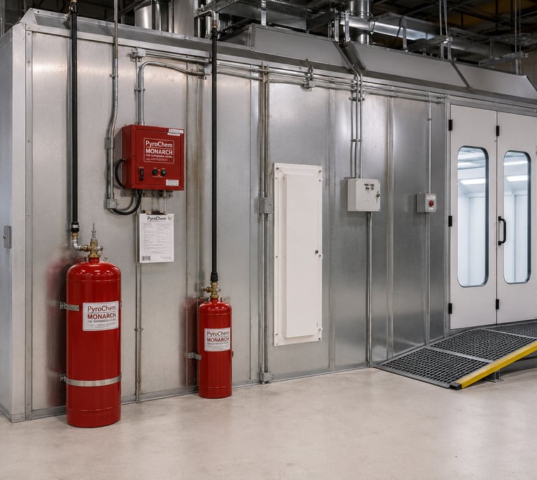 Industrial dry chemical fire suppression system in a large warehouse facility