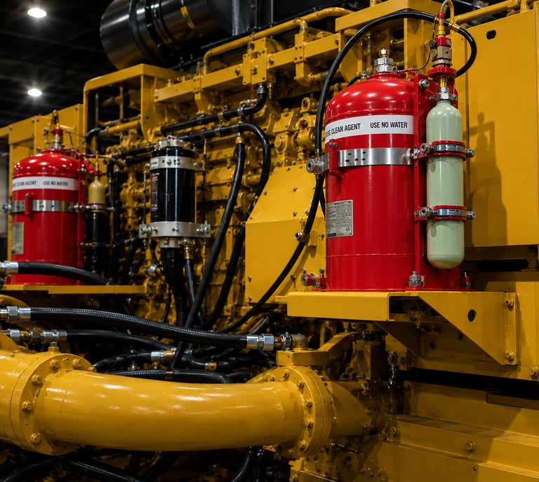 Factory installed fire suppression system on a CAT Power Systems off-road vehicle