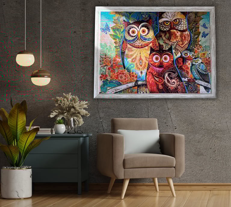 Modern living room with textured wall art and layered decor pieces that reflect personal style and i