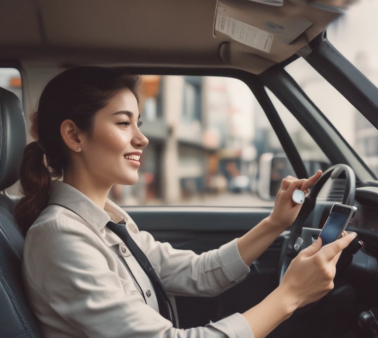 Motorista olhando o gps no celular.