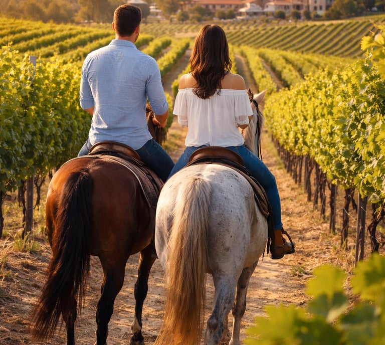 Couple horse back riding through Temecula Wine Country