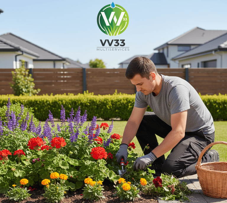 ouvrier qui taille des plantes 