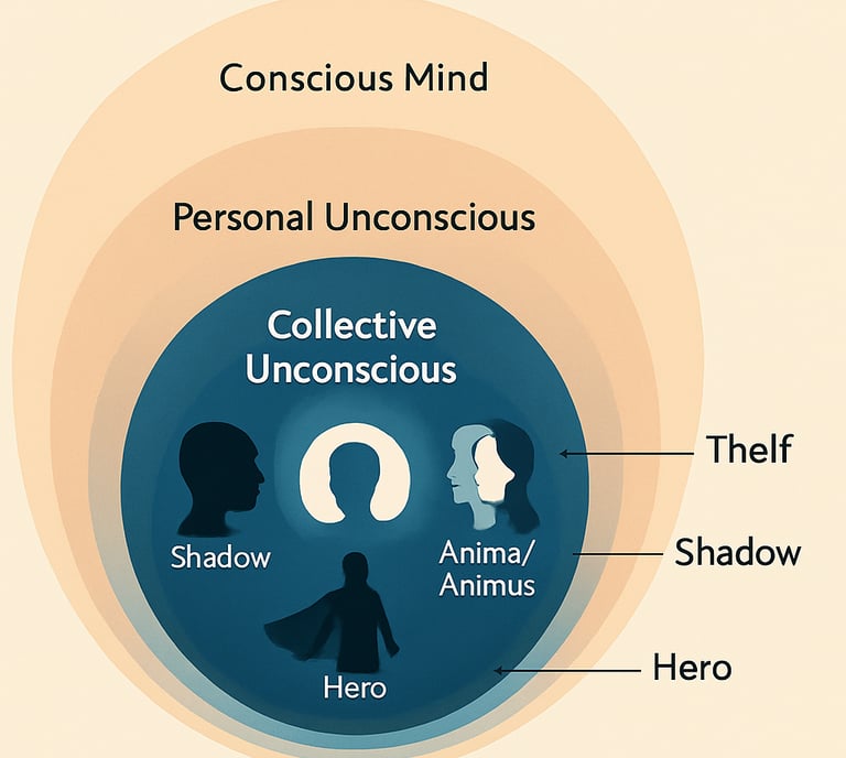 A light diagram of the concept of three consciousness and its components