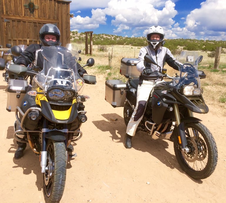 Dawn and I setting out on our rented BMWs from New Mexico in May of 2015
