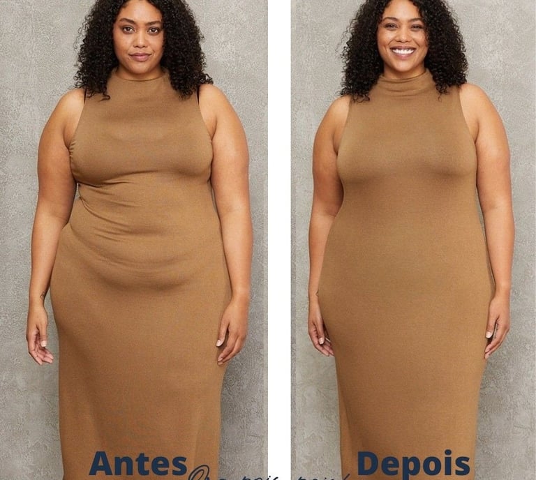 antes e depois bermuda modeladora plus size efeito na barriga e cintura