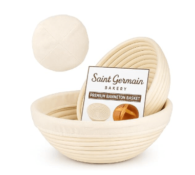 Saint Germain 9-inch banneton proofing basket set of 2, natural rattan, dye-free and chemical-free