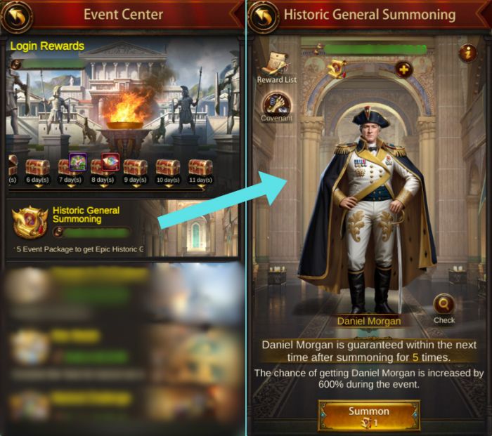 Get Evony Daniel Morgan in Historic General Summoning