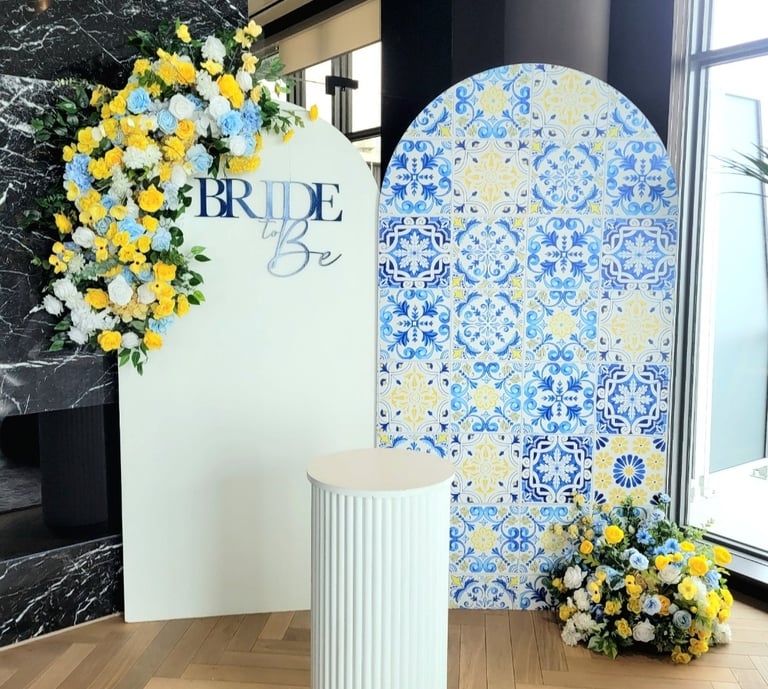 Amalfi themed backdrop for a bridal shower