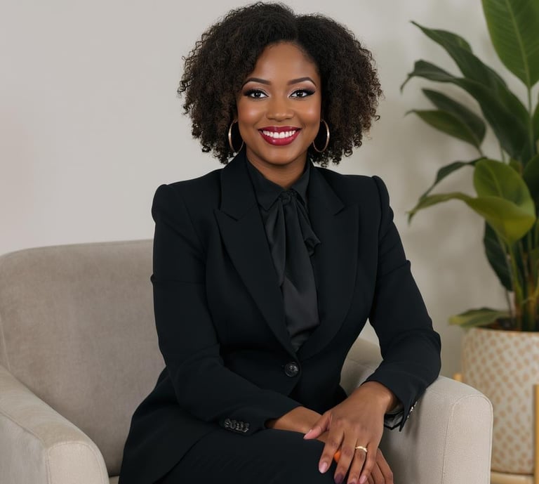  CEO-style shot — client on a branded photoshoot, confidently seated or standing in a beautiful spac