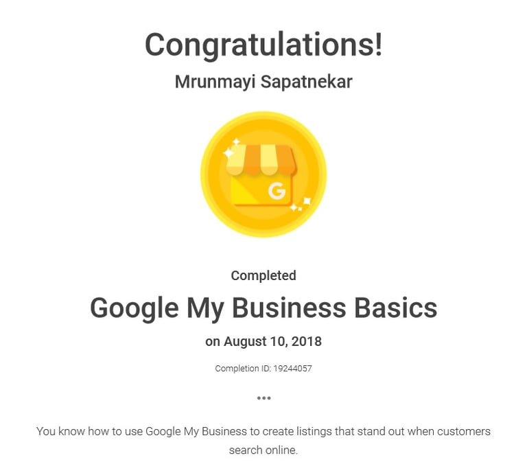 google my business basics certificate 