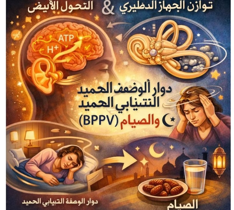 🧠👂 التحول الأيضي & ⟴ توازن الجهاز الدهليزي : دوار الوضعة الانتيابي الحميد (BPPV) والصيام 🌙