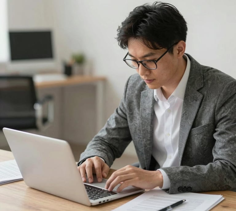 A friendly consultant guiding a student through thesis work in a cozy study room.