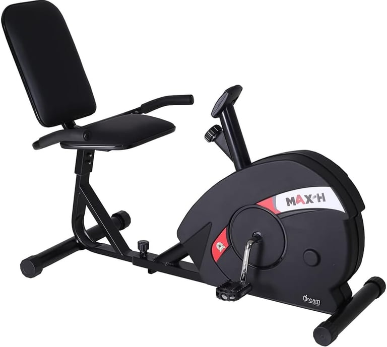 Bicicleta Ergométrica Horizontal Dream Fitness Max  with adjustable padded seat and digital display.