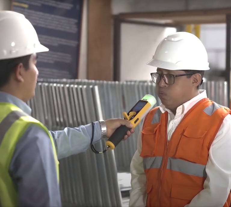 Trabajador de empresa de transporte siendo evaluado con alcoholímetro antes de iniciar turno México
