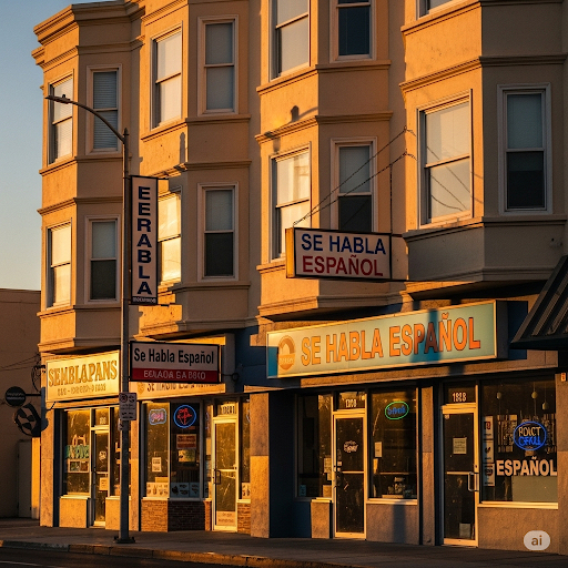 a store front of a building with a clock on the front and signs