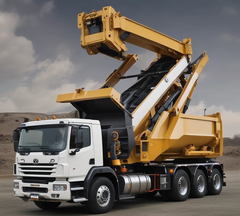 A close-up view of mechanical components featuring a chain and a series of cylindrical parts with golden and red structural elements. The chain is wound around a sprocket, and the parts are supported by a red frame with yellow bolts.