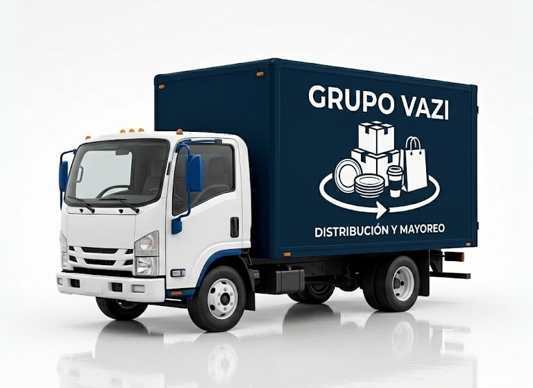 Camión comercial blanco de Grupo Vazi para distribución mayorista