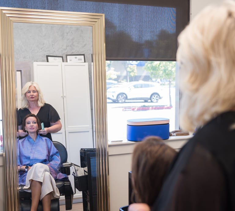 Anna in the Sausalito Hair Salon with a Customer
