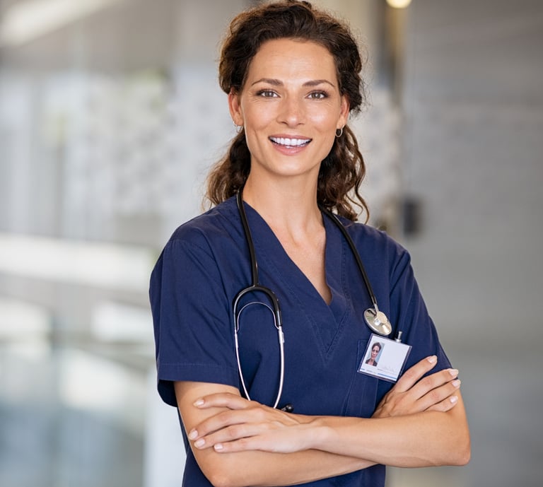 Smiling Canadian nurse working in a Saudi Hospital.
